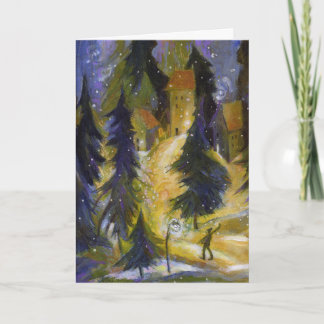 Skiër Winterdorp Nacht Kaart