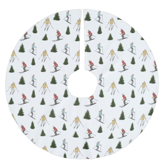 Skier Women And Fir Trees Winter Christmas Kerstboom Rok (Voorkant)