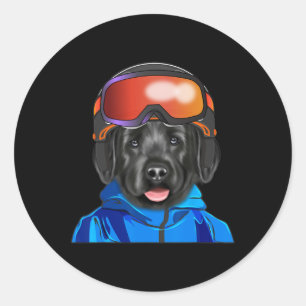 Skiër Zwarte Russische Terrier Snowboarden Hond vo Ronde Sticker