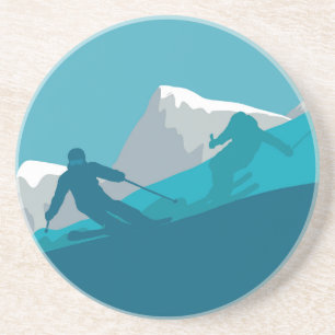 Skiers Alpine Skiing Downhill Races Zandsteen Onderzetter