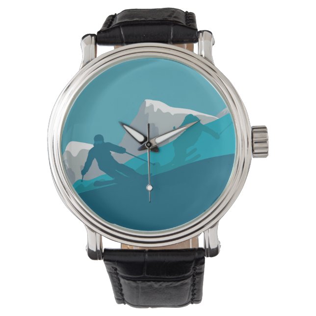 Skiers Alpine Skiing Sport Ski Horloge (Voorkant)