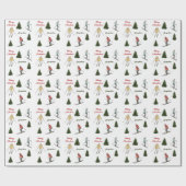 Skiers And Fir Trees Christmas Pattern With Text Cadeaupapier (Vlak)