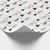 Skiers And Fir Trees Christmas Pattern With Text Cadeaupapier (Hoek)