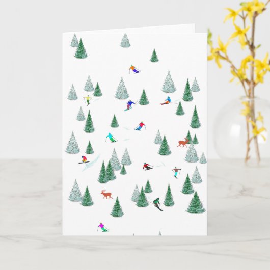 Skiers Downhill Skiing Illustratie Ski Party Kaart (Gele Bloem)