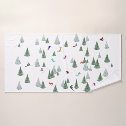 Skiers Downhill Skiing Illustration Badhanddoek (Badhanddoek)