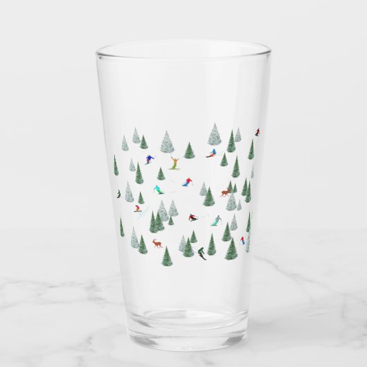 Skiers Downhill Skiing Illustration Glas (Voorkant)