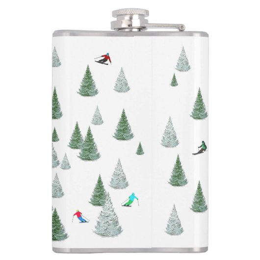 Skiers Downhill Skiing Illustration  Heupfles (Achterkant)