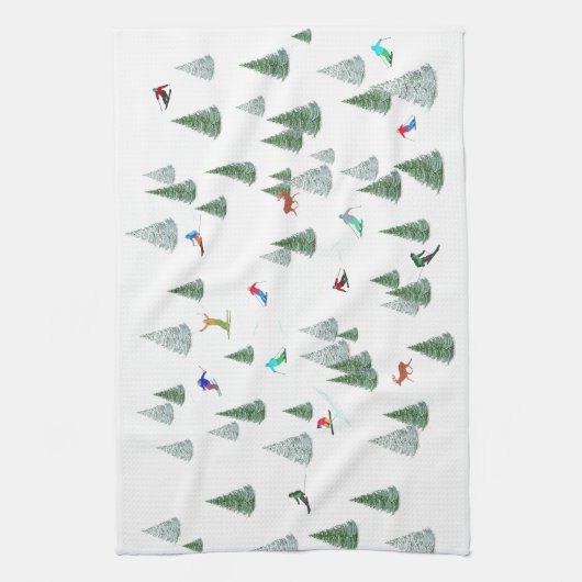 Skiers Downhill Skiing Illustration  Theedoek (Verticaal)