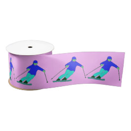 Skiers Downhill Skiing Pastel Pink Satijnen Lint