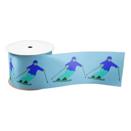 Skiers Downhill Skiing Sky Blue Satijnen Lint