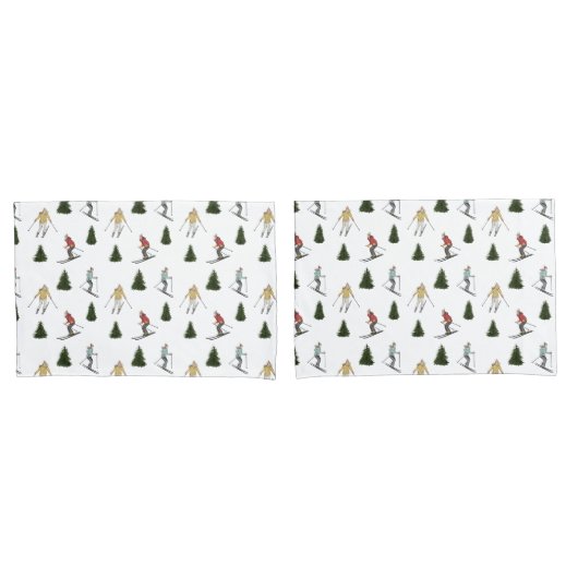 Skiërs En Sparrenbomen Aquarel Winterpatroon Kussensloop (Voorkant-Set)