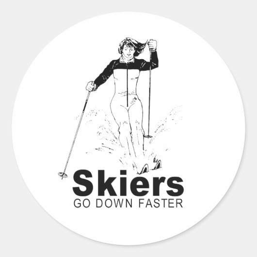 skiërs gaan sneller naar beneden ronde sticker (Voorkant)