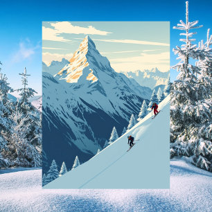 Skiërs in de Zwitserse Alpen Reis Vintage Briefkaart