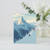 Skiërs in de Zwitserse Alpen Reizen Vintage Briefkaart (Staand voorkant)