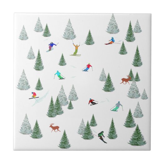 Skiërs Langlaufen Illustratie Wit Tegeltje (Voorkant)
