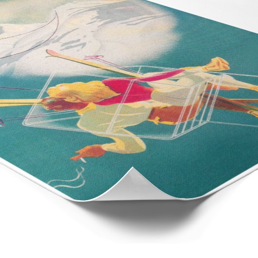 Skiers op Ski Lift en Moon Romantic  Poster (Hoek)