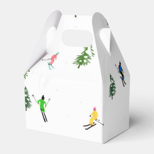 Skiers Skiing Illustratie Ski Kerstmis Bedankdoosjes (Voorkant Zijde)