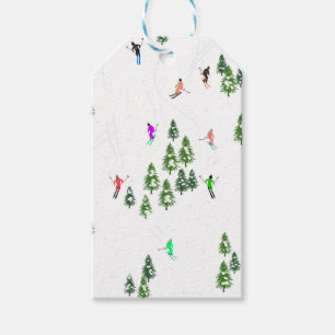Skiers Skiing Illustratie Ski Kerstmis Cadeaulabel