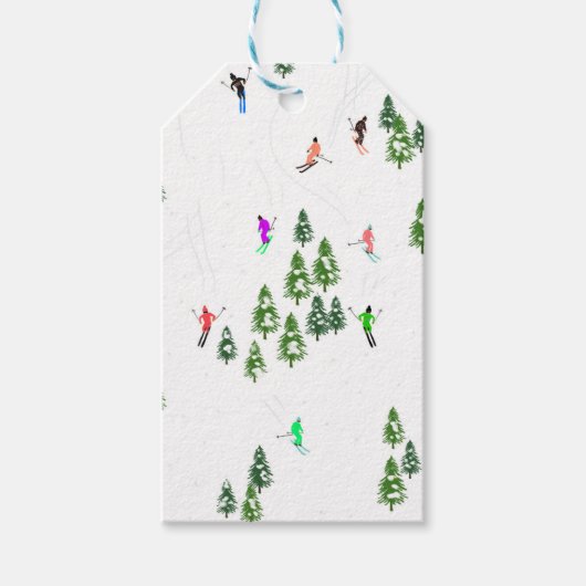 Skiers Skiing Illustratie Ski Kerstmis Cadeaulabel (Voorkant)