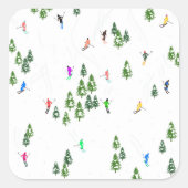 Skiers Skiing Illustratie Ski Kerstmis Vierkante Sticker (Voorkant)