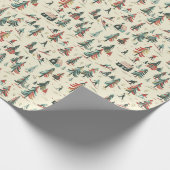 Skiërs & Vuurbomen: Winter Scene Patroon Cadeaupapier (Hoek)