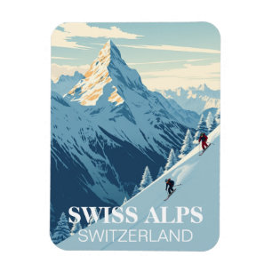  skiërs Zwitserse Alpen Zwitserland Reizen Magneet
