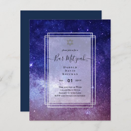 Skies Boven BAR MITZVAH Galaxy Blauw Goud Elegant (Voorkant / Achterkant)