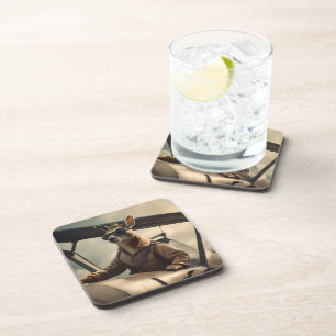  Skies: De Kangoeroe Pilot In Het Oude Vliegtuig Bier Onderzetter