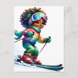 Skiester zwarte meisje magie melanine bruine huid  briefkaart