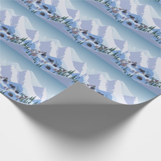 Skigebied:  berglandschap cadeaupapier (Hoek)