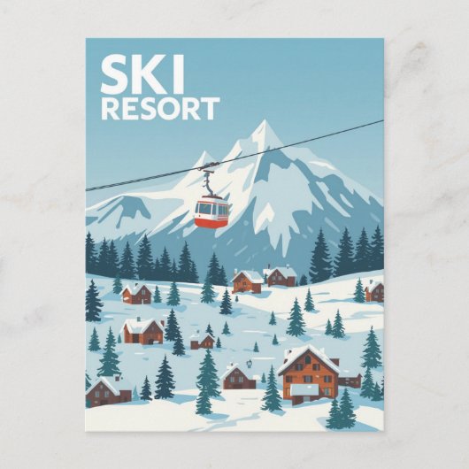  skigebied Travel Poster - Snowy Mountain Briefkaart (Voorkant)