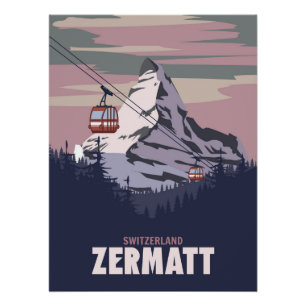 Skigebied Zermatt poster, retro Alpes Winter Perfect Poster