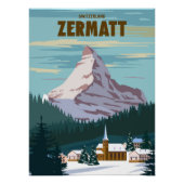 Skigebied Zermatt poster, retro, Alpes Winter Perfect Poster (Voorkant)