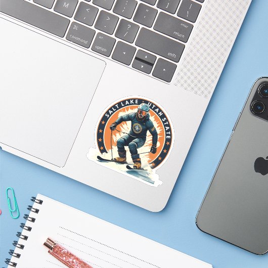 Skigebieden in de stad Salt Lake Utah Sticker (Laptop met iPhone)