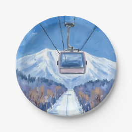 Skigondel Sneeuwberg Aquarel Papieren Bordje