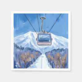 Skigondel Sneeuwberg Aquarel Servet