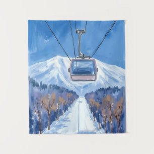 Skigondel Sneeuwberg Aquarel Wandkleed