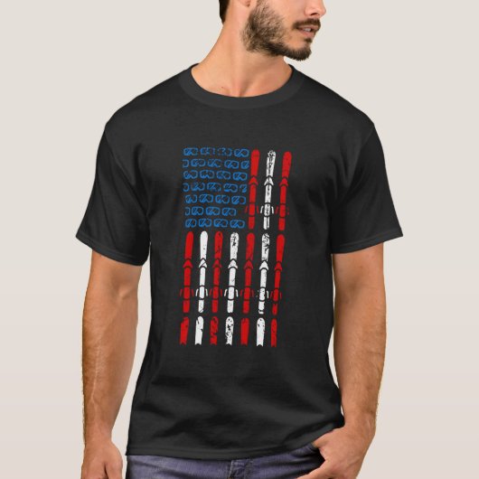 Skiing American Flag 4Th Of Julyice Skater Usa T-shirt (Voorkant)
