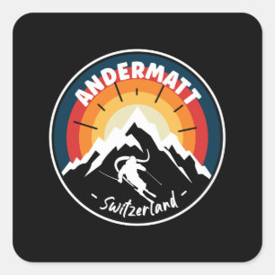 Skiing Andermatt Zwitserland  Vierkante Sticker