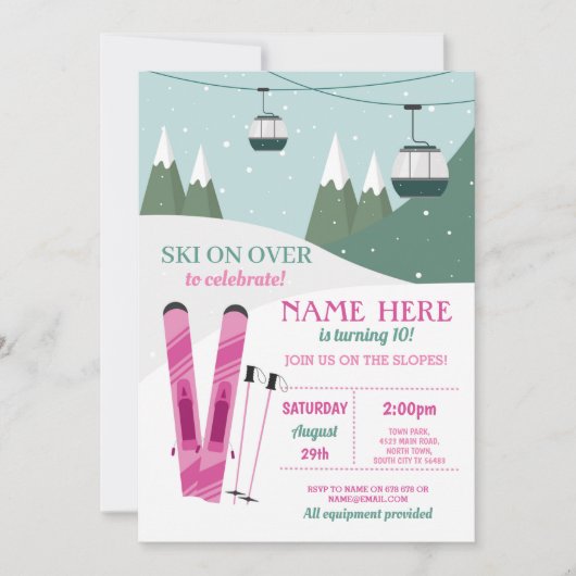 Skiing Birthday Girls Slopes Ski Snowboard Snow Kaart (Voorkant)