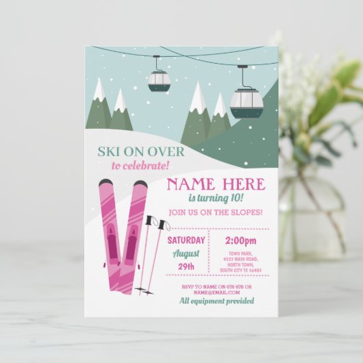 Skiing Birthday Girls Slopes Ski Snowboard Snow Kaart (Staand voorkant)