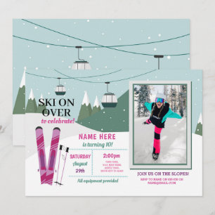 Skiing Birthday Party Girls Ski Snowboard Foto Kaart