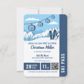 Skiing Birthday Party Slopes Ski Snowboard Ticket Kaart (Voorkant)