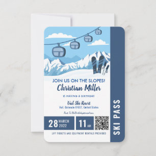 Skiing Birthday Party Slopes Ski Snowboard Ticket Kaart