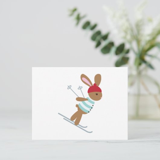 Skiing Bunny Briefkaart (Staand voorkant)