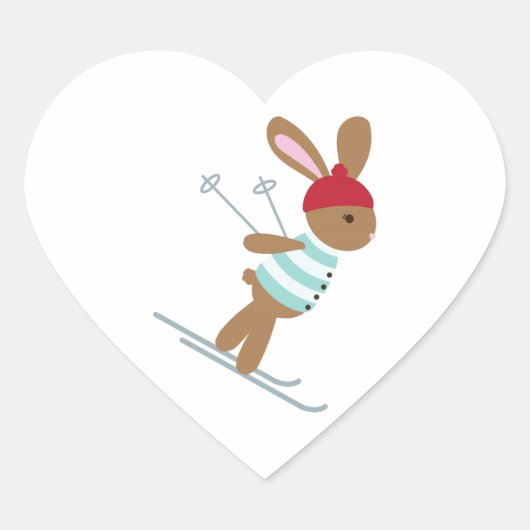 Skiing Bunny Hart Sticker (Voorkant)