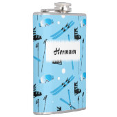 Skiing Equipment Pattern Blue Personalised Heupfles (Rechts)