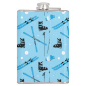 Skiing Equipment Pattern Blue Personalised Heupfles (Achterkant)