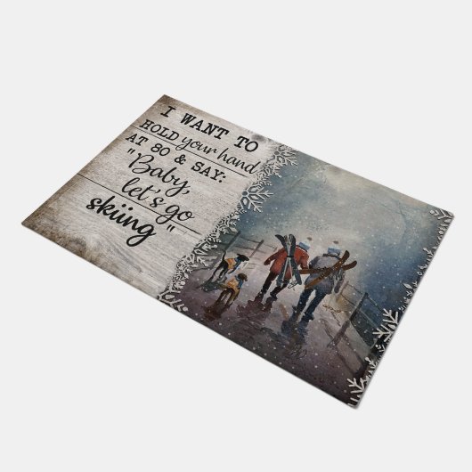 Skiing Family Doormat, Snow Ski Snowboard Deurmat (Schuin)
