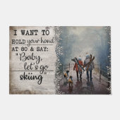 Skiing Family Doormat, Snow Ski Snowboard Deurmat (Voorkant)